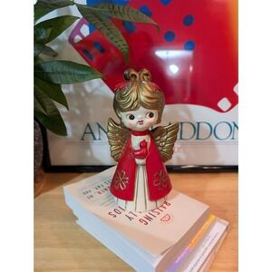 Vtg 1958 Holt Howard Christmas Angel Figurine - Red Robe Gold Wings Holding Bird